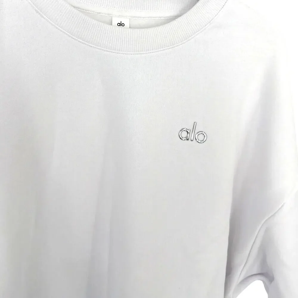 Alo Yoga Unisex White Accolade Crew Neck Pullover Sweatshirt Size L